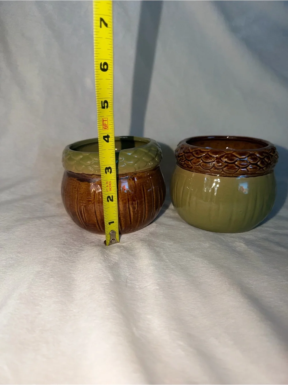 NWOT Set of Two Green and Brown Acorn Themed Ceramic Accent Planters